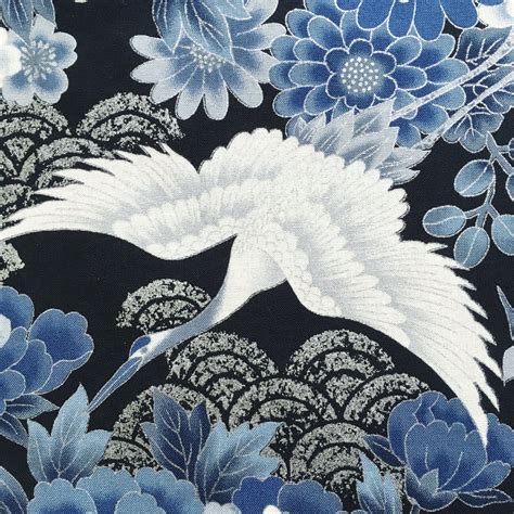 Japanese crane fabric (blue/silver) – Vintage High Street